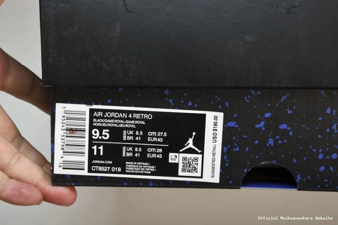 Official Maikesneakers CT8527-018 Game Retro Royal 4 Black Jordan 0817